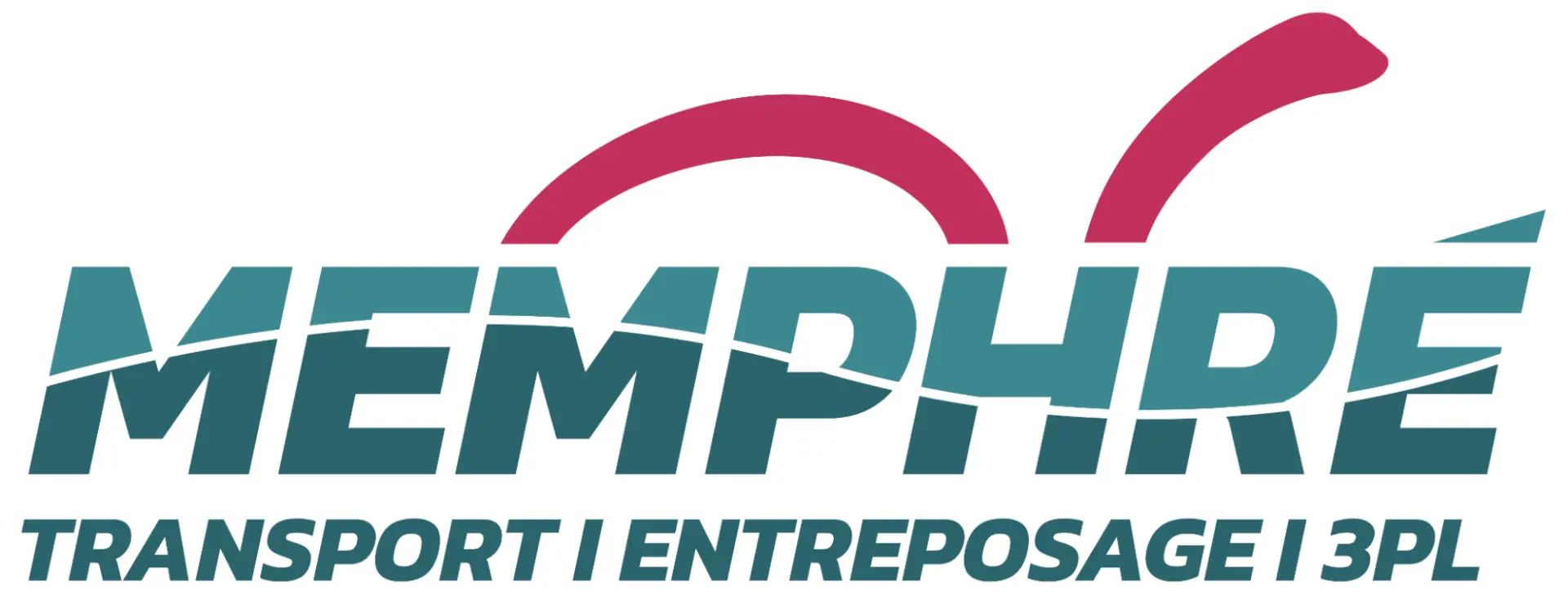 Logo de l'entreprise Memphré, spécialisée en transport, entreposage et logistique 3PL. Le design est moderne, en couleurs teal et magenta, avec le nom "MEMPHRÉ" et la description des services.
